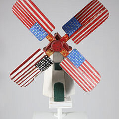 Vintage Uncle Sam Painted Wooden Whirligig on White Painted Platform Base