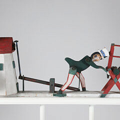 Vintage Uncle Sam Painted Wooden Whirligig on White Painted Platform Base