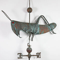 Large Green Patina Copper Grasshopper Weathervane