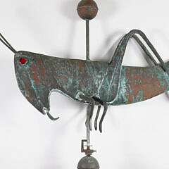 Large Green Patina Copper Grasshopper Weathervane
