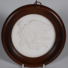 Set of Four Classical Bisque Tiles in Custom Mahogany Frames