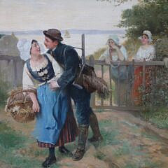 Alphonse Gaudefroy Oil on Canvas “The Flirtatious Hunter”