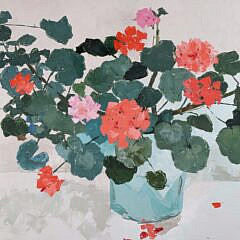 Andrew Shunney Oil on Canvas “Potted Geraniums”