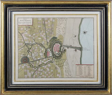 Hand Colored Copper Plate Engraving "Map of Dunkerque"
