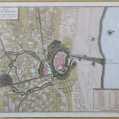 Hand Colored Copper Plate Engraving “Plan De Dunkerque”, French circa 1712