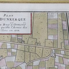 Hand Colored Copper Plate Engraving “Plan De Dunkerque”, French circa 1712