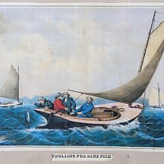 Currier & Ives Colored Lithograph “Trolling for Bluefish”, 19th Century