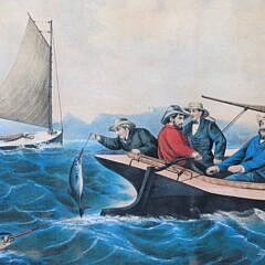 Currier & Ives Colored Lithograph “Trolling for Bluefish”, 19th Century