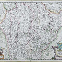 Hand Colored Copper Plate Engraving  Map “Champagne latine Campania Comitatvs” circa 1645