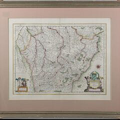 Hand Colored Copper Plate Engraving "Map of French Country, Champagne" circa 1645