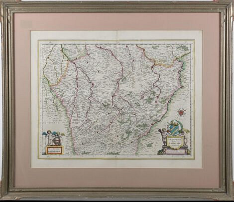 Hand Colored Copper Plate Engraving "Map of French Country, Champagne" circa 1645