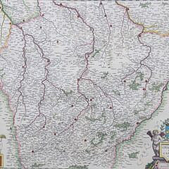 Hand Colored Copper Plate Engraving  Map “Champagne latine Campania Comitatvs” circa 1645