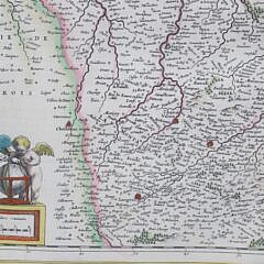 Hand Colored Copper Plate Engraving  Map “Champagne latine Campania Comitatvs” circa 1645