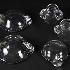 Three Signed Steuben Glass Ash Trays and Two Cigarette Holders