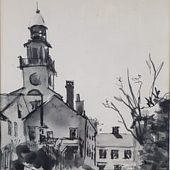 Andrew Shunney Ink Wash Drawing “Unitarian Church, Nantucket”