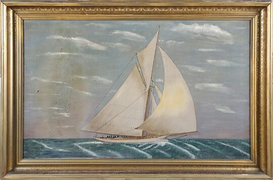 J.J. Gardener Oil on Canvas "Portrait of a Sailing Yacht and Crew Circa 1888