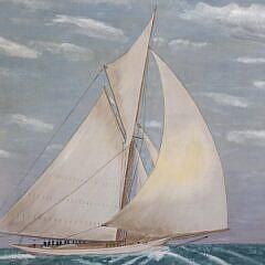 J.J. Gardner Oil on Canvas “Portrait of a Sailing Yacht and Crew”, circa 1888