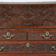 English Oak Profusely Carved Slant Front Desk, 19th Century