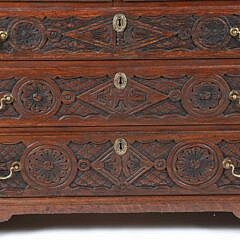 English Oak Profusely Carved Slant Front Desk, 19th Century