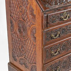 English Oak Profusely Carved Slant Front Desk, 19th Century