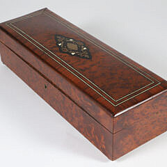 English Burlwood and Inlaid Brass Glove Box with Wind Up Music, 19th Century