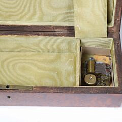 English Burlwood and Inlaid Brass Glove Box with Wind Up Music, 19th Century