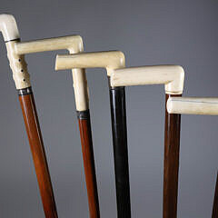 Group of Five L-Grip Canes with Antique Whale Ivory Grips, 19th Century