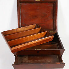 English Lift Top One Drawer Mahogany Jewelry Box, 19th Century