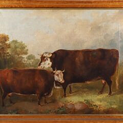 Oil on Canvas Bull and Cow Portrait, 19th Century