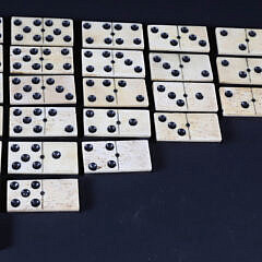 Antique Boxed Set of Bone and Ebony Dominoes, Twenty-Seven Pieces