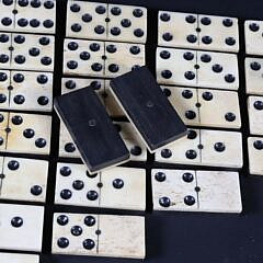 Antique Boxed Set of Bone and Ebony Dominoes, Twenty-Seven Pieces