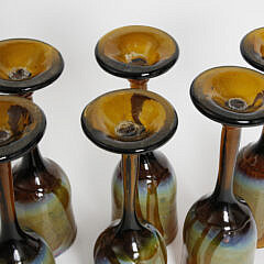 Set of Six Handblown Art Glass Wine Goblets Signed Jalitha ’84