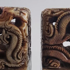 Pair of Large Antique Chinese Carved Dragon Alabaster Seals