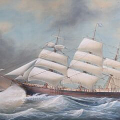 Gouache on Artist Board “Portrait of the Ship Freeman Clark” and Associated Document