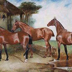 George Paice Oil on Canvas Portrait of Three Horses “Investment, Dublin and Rainee Bee”, circa 1894
