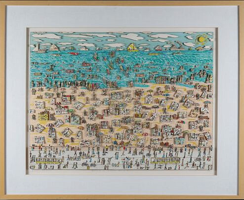 James Rizzi Limited Edition #137/175 Watercolor, Pen and Paper Collage and Relief Assemblege "When Living is Easy"