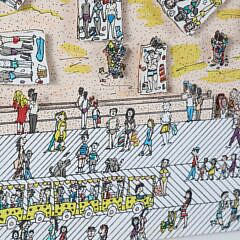 James Rizzi Limited Edition 3-D Screen Print with Collage “When Living is Easy”, circa 1987
