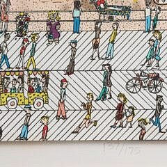 James Rizzi Limited Edition 3-D Screen Print with Collage “When Living is Easy”, circa 1987