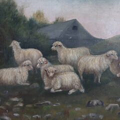 Antique Oil on Canvas “Pastoral Landscape with Sheep”