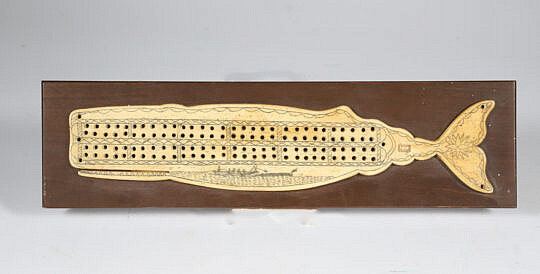 Contemporary Faux Scrimshaw Sperm Whale Cribbage Board