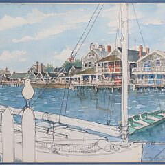 Barbara Kauffmann-Locke Watercolor on Paper “Grey Ladies of North Wharf”