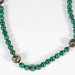 Malachite and Cloisonne Bead Necklace