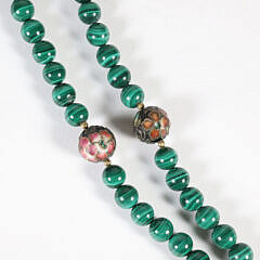Malachite and Cloisonne Bead Necklace