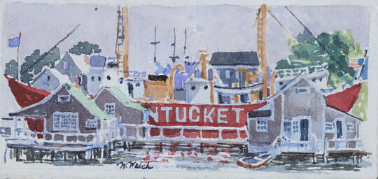 William Welch Miniature Watercolor on Paper "Lightship"