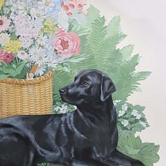 Bruce F. Dilts Fireplace Screen, Acrylic on Wood, “Lightship Basket with Labs”, circa 1984