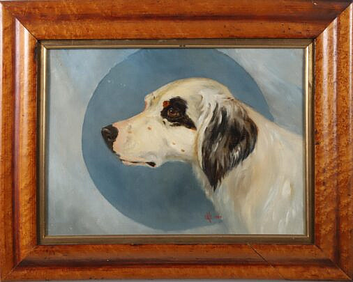 Oil on Canvas Portrait of a Dog Initialed and Dated 1904