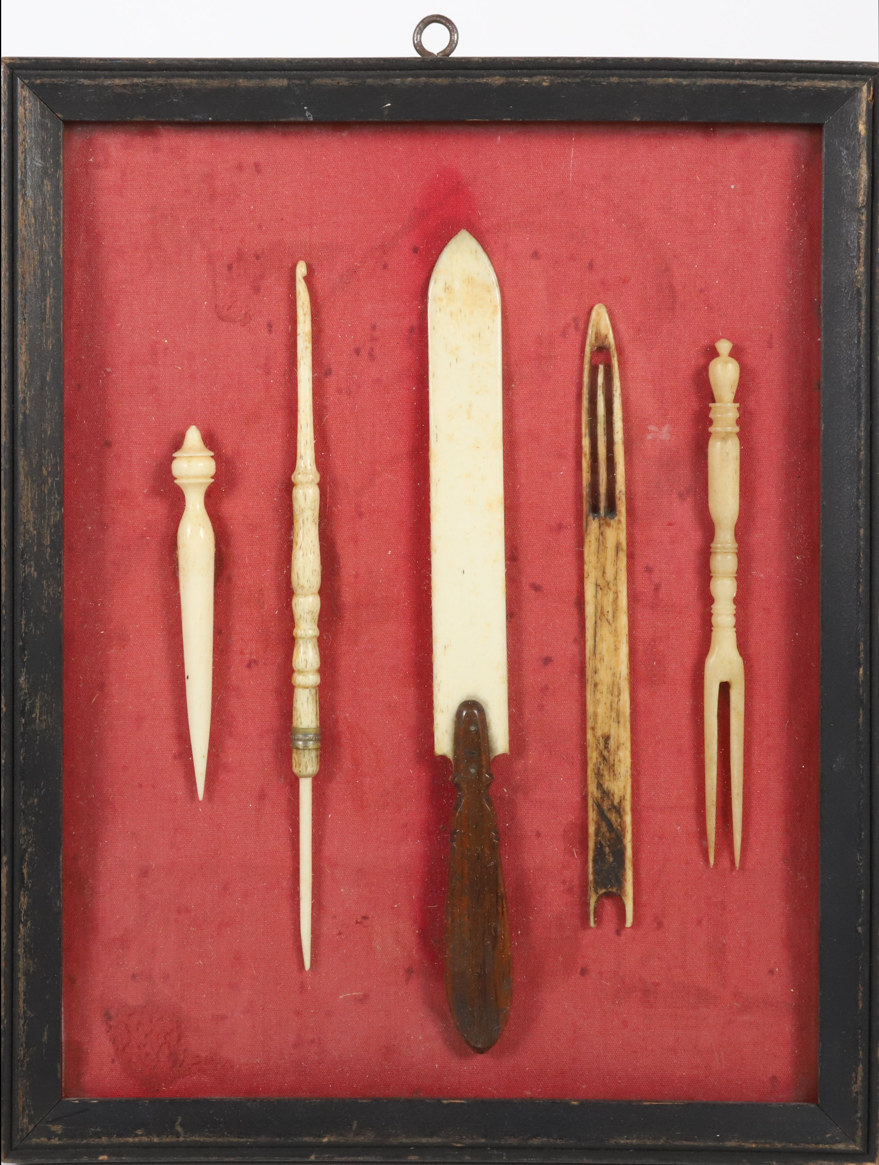 Framed Shadowbox of 19th Century Bone Implements