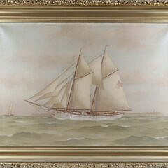 Oil on Linen American Schooner Emma Ritch with Headland and Sailing Vessel in the Distance
