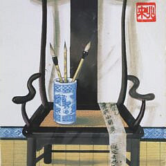 Set of Six Michel Lablois Limited Edition Lithographs “Asian Chair Series”
