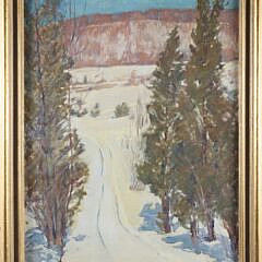 Vintage Oil on Canvas Winter Landscape